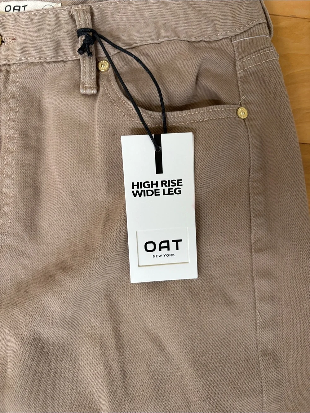 OAT New York Cloud Luxe Denim High Rise Wide Leg Pants in Khaki Size 8/29